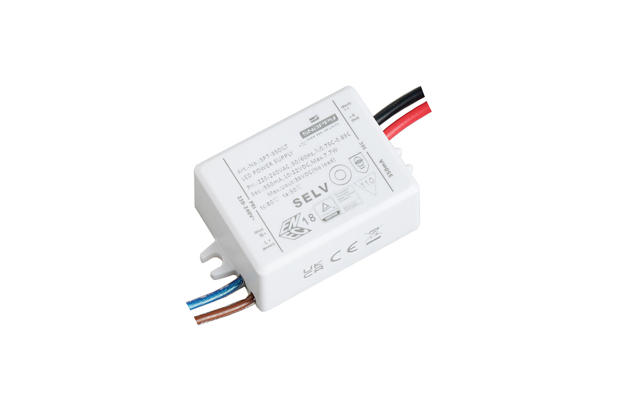 SP7-350ILT  SP 7.7W, Constant Current Triac Dimmable LED Driver, 350mA,10-22V,   AC220-240V 50/60Hz , IP20,  5yrs Warranty.